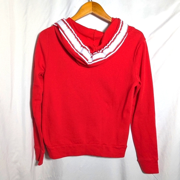 Pink Victoria's Secret Red WI 1/2 Zip Hoodie, Embellished W, Striped Hood, Sz S - Picture 2 of 8